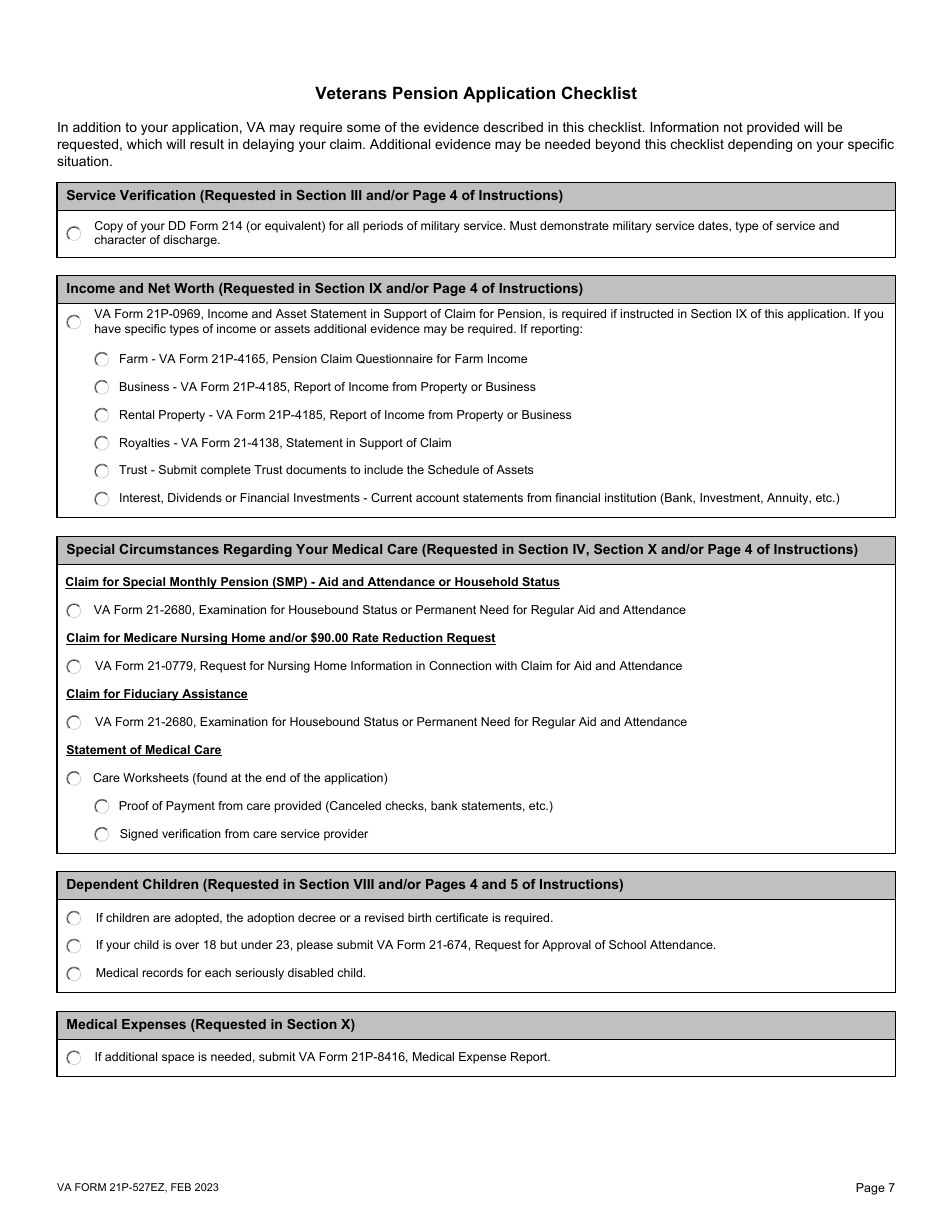 VA Form 21P-527EZ Application for Veterans Pension, Page 7