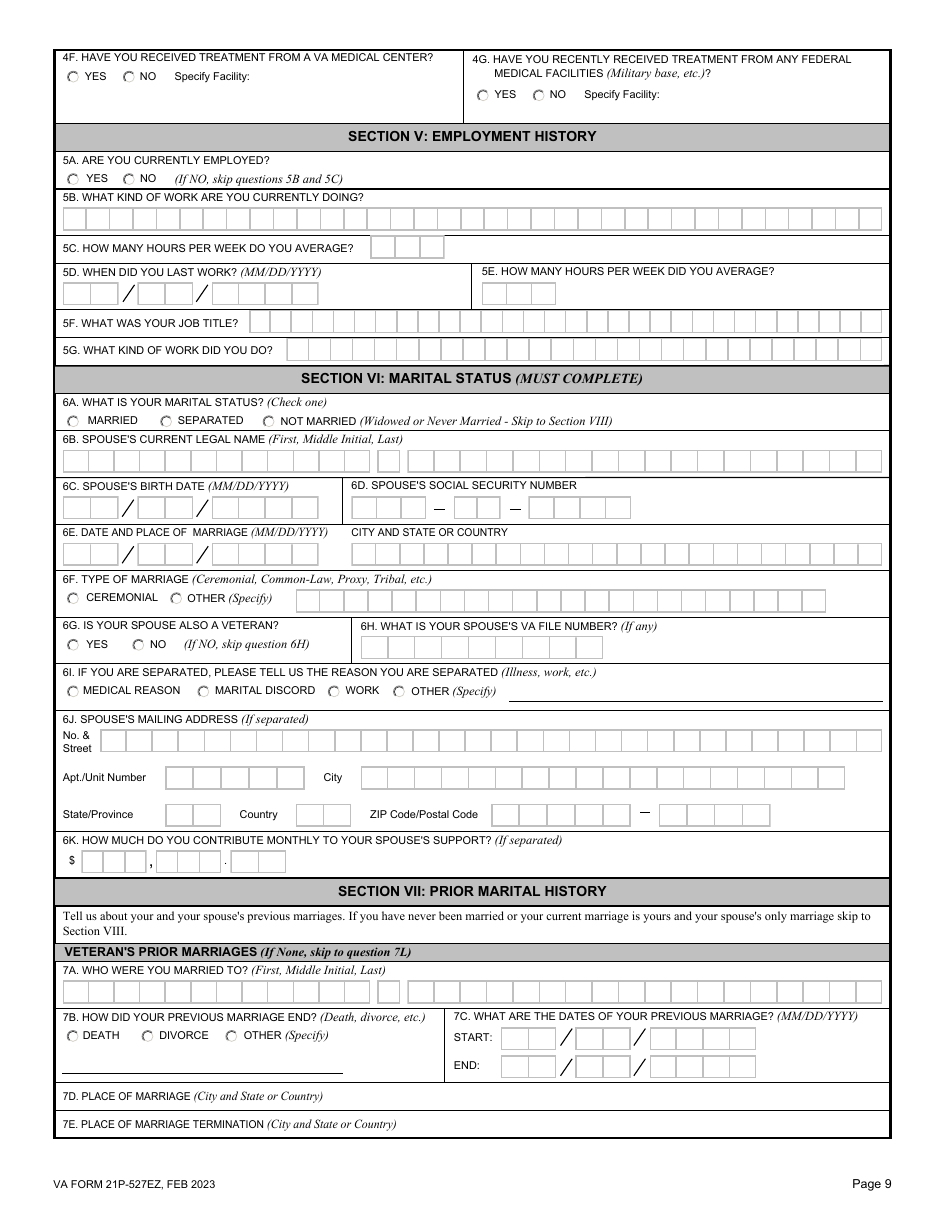 VA Form 21P-527EZ Download Fillable PDF or Fill Online Application for ...