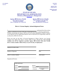 Document preview: Driver's License Inquiry Acknowledgement Form - Nevada