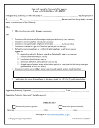 Document preview: Form HR-52 Agency Request for Removal of Grievance Based on Nrs 284.384 or Nrs 288.505 - Nevada