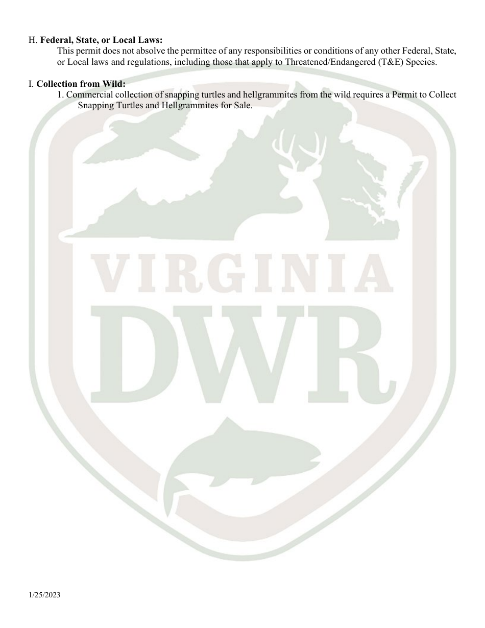 Application for Permit to Hold and Sell Certain Fish, Snakes, Snapping Turtles,  Hellgrammites for Sale (20  21 - Hold) - Virginia, Page 8