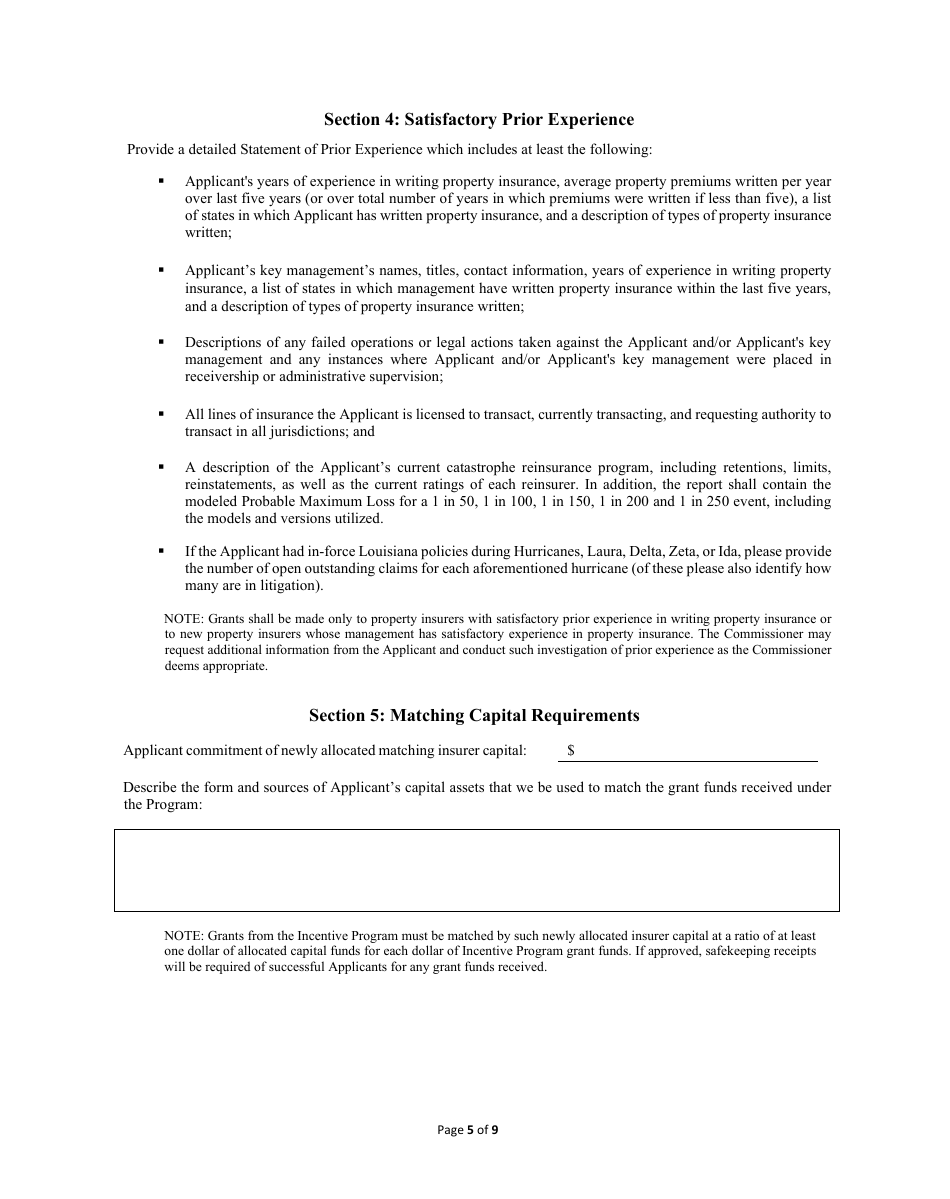 Grant Application - Insure Louisiana Incentive Program - Louisiana, Page 5
