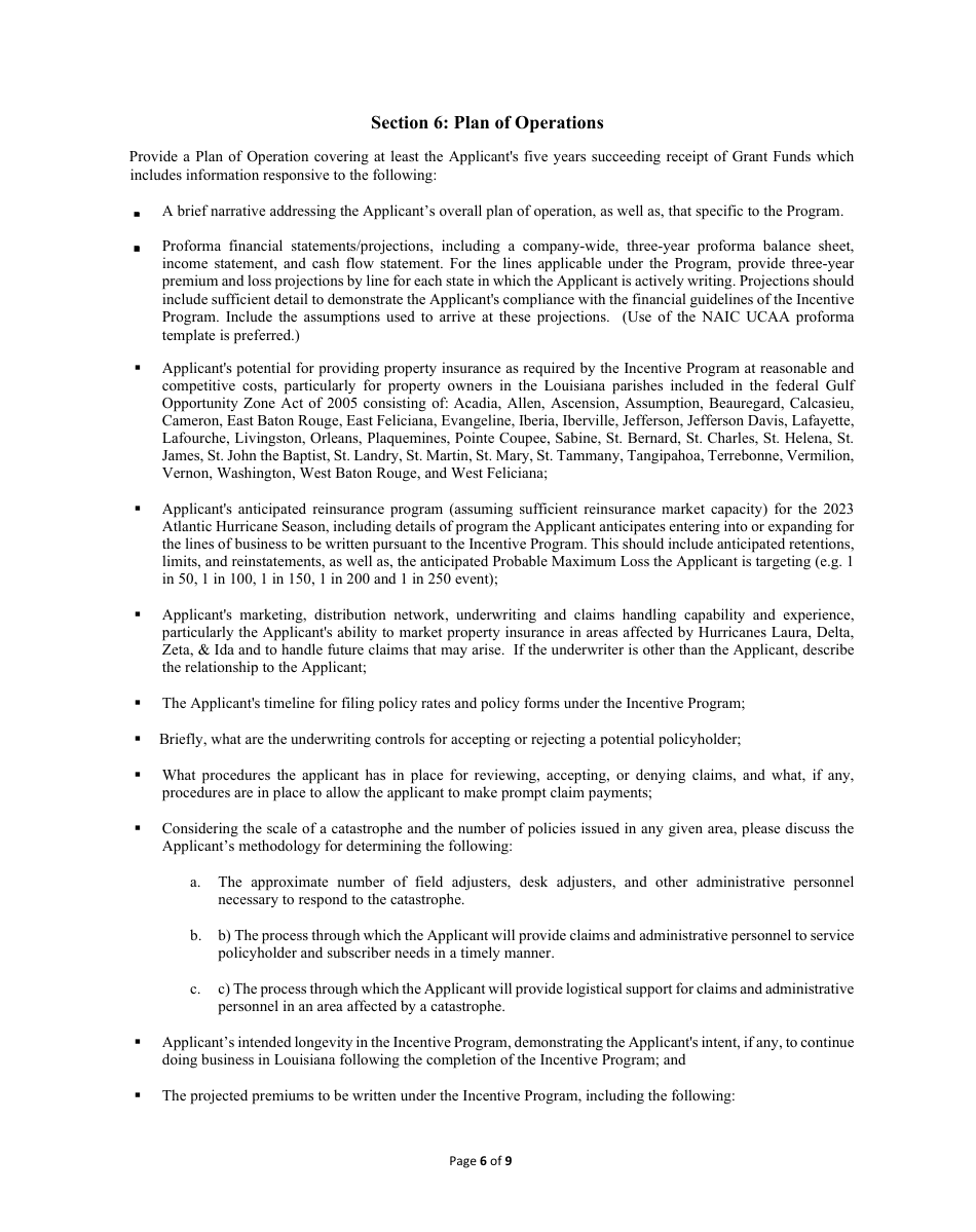 Grant Application - Insure Louisiana Incentive Program - Louisiana, Page 6