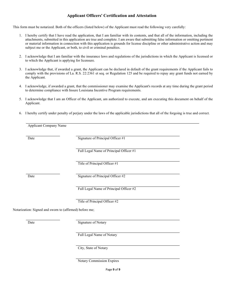Grant Application - Insure Louisiana Incentive Program - Louisiana, Page 9