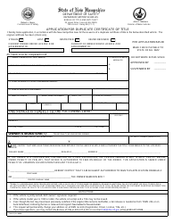 Document preview: Form TDMV18 Application for Duplicate Certificate of Title - New Hampshire