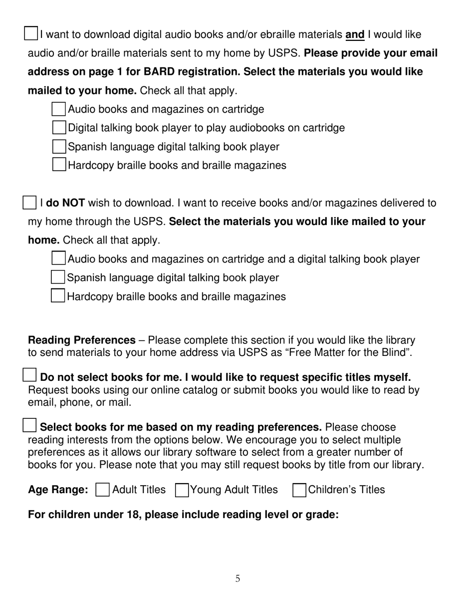New York State Talking Book and Braille Library - Application for Free Library Service: Individuals - New York, Page 5