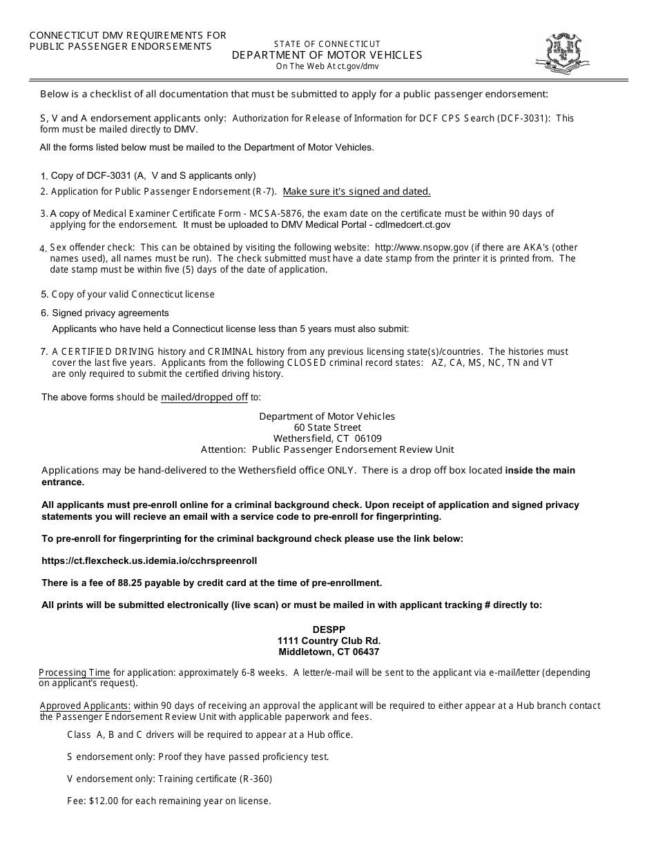 Form R-7 Application for Public Passenger Endorsement - Connecticut, Page 2