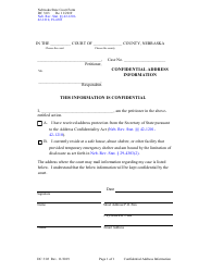 Document preview: Form DC3:03 Confidential Address Information - Nebraska