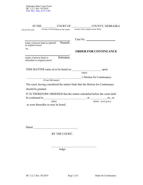 Form DC1:2.2 Order for Continuance - Nebraska