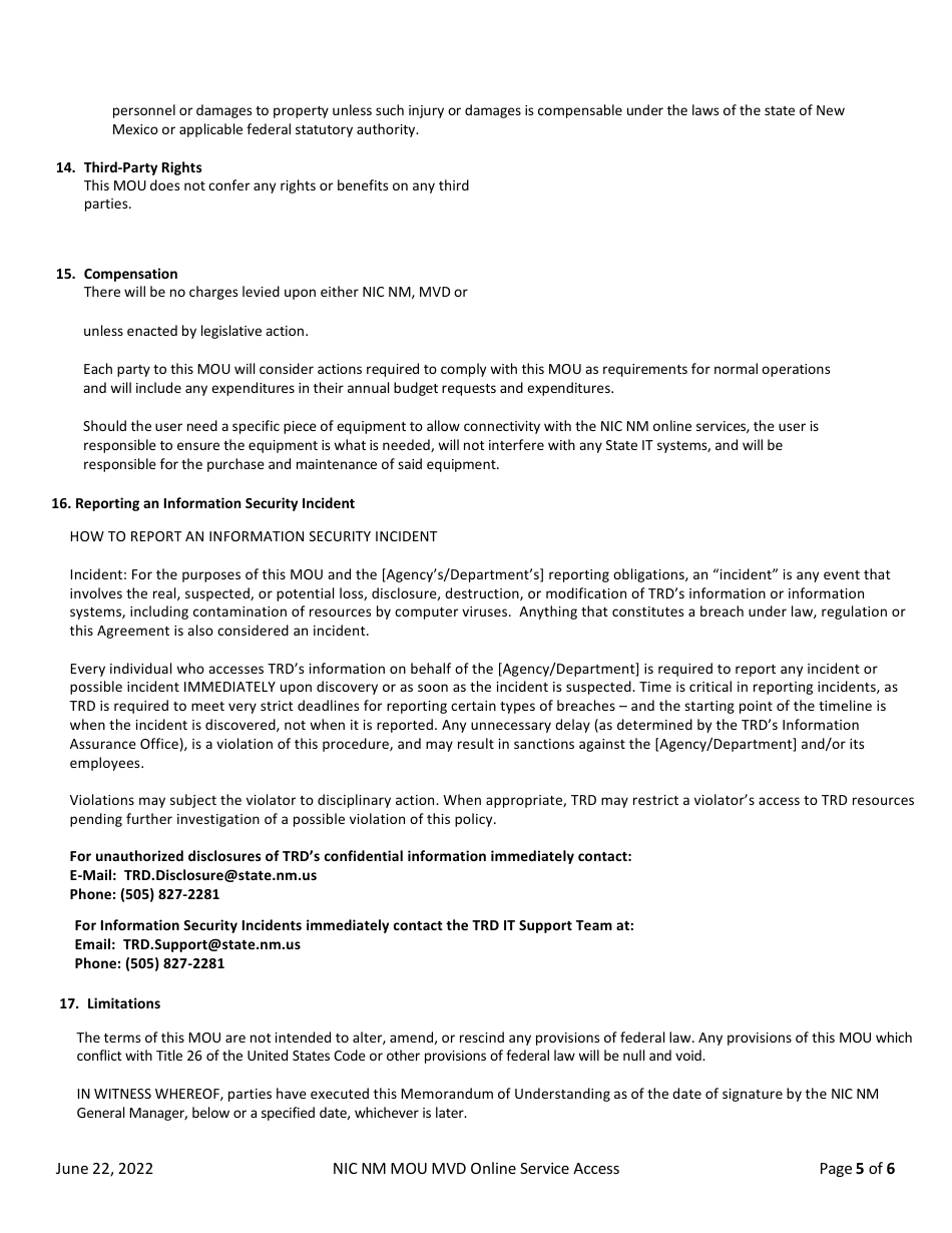 Memorandum of Understanding - New Mexico, Page 5