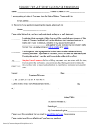 Document preview: Request for Letter of Clearance From Idaho - Idaho