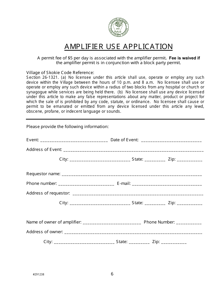Amplifier Use Application - Village of Skokie, Illinois, Page 1