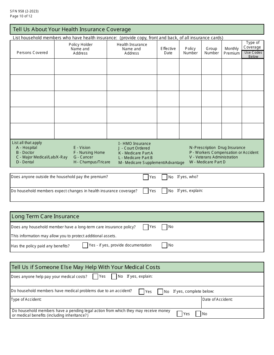 Form SFN958 Health Care Application for the Elderly and Disabled - North Dakota, Page 10