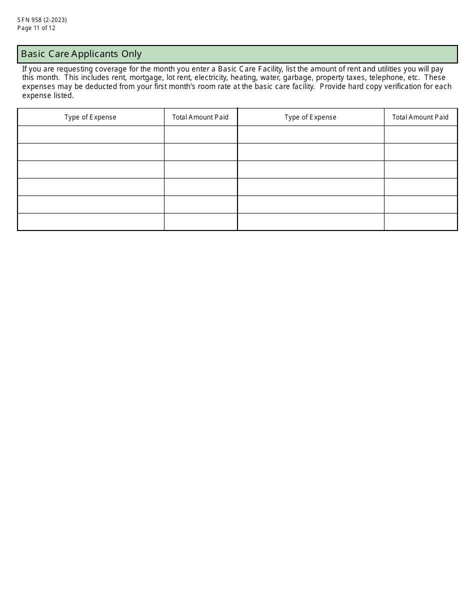 Form SFN958 Health Care Application for the Elderly and Disabled - North Dakota, Page 11