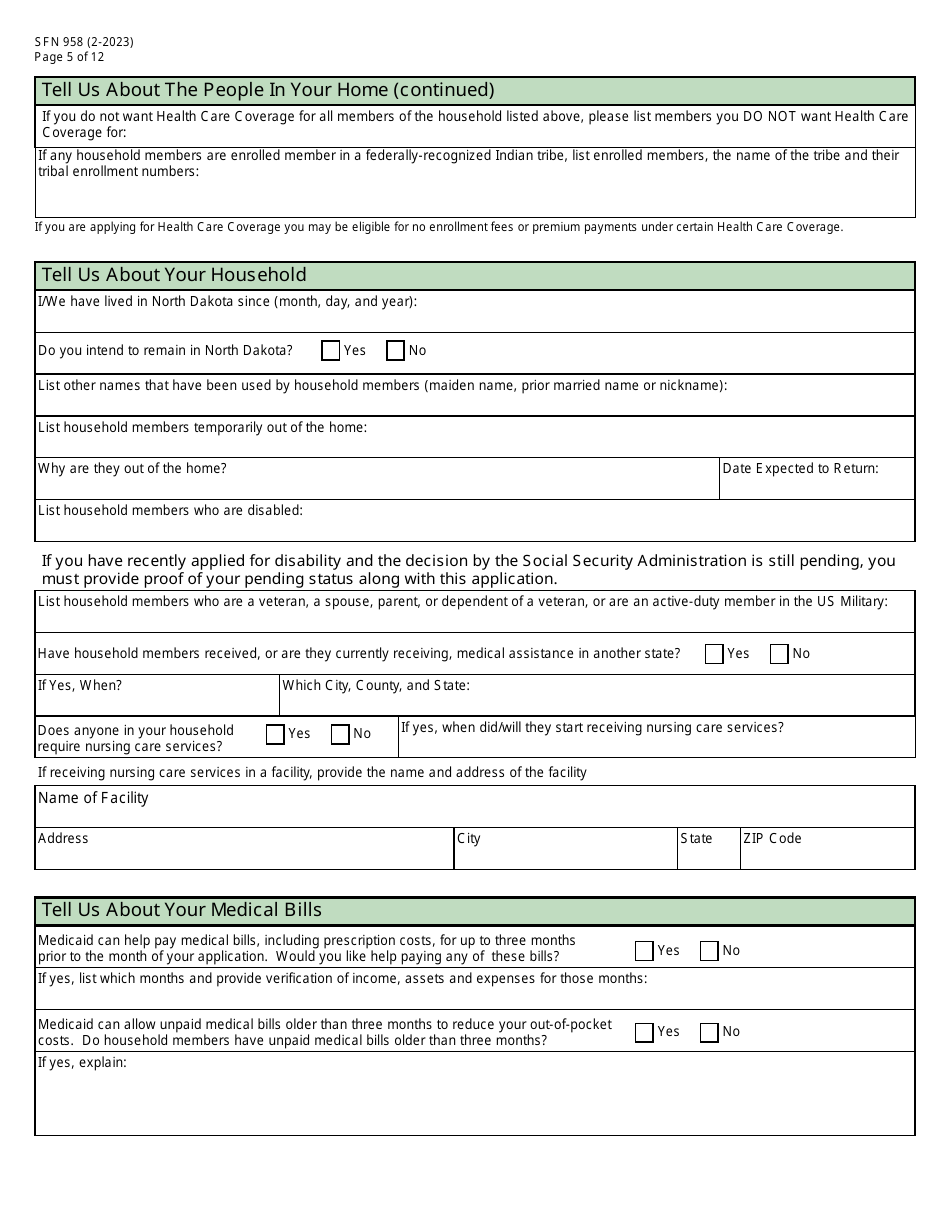 Form SFN958 Health Care Application for the Elderly and Disabled - North Dakota, Page 5