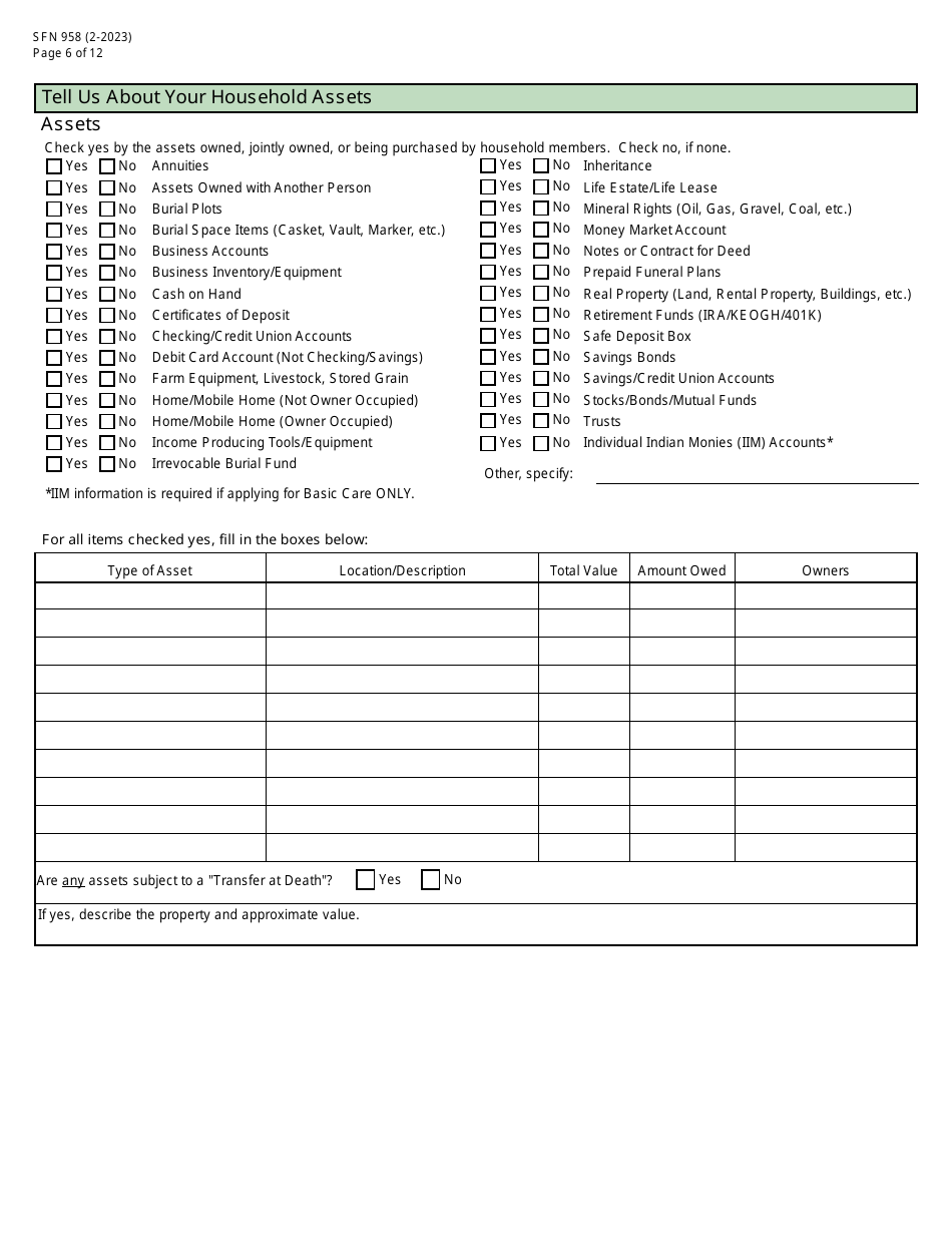 Form SFN958 Health Care Application for the Elderly and Disabled - North Dakota, Page 6