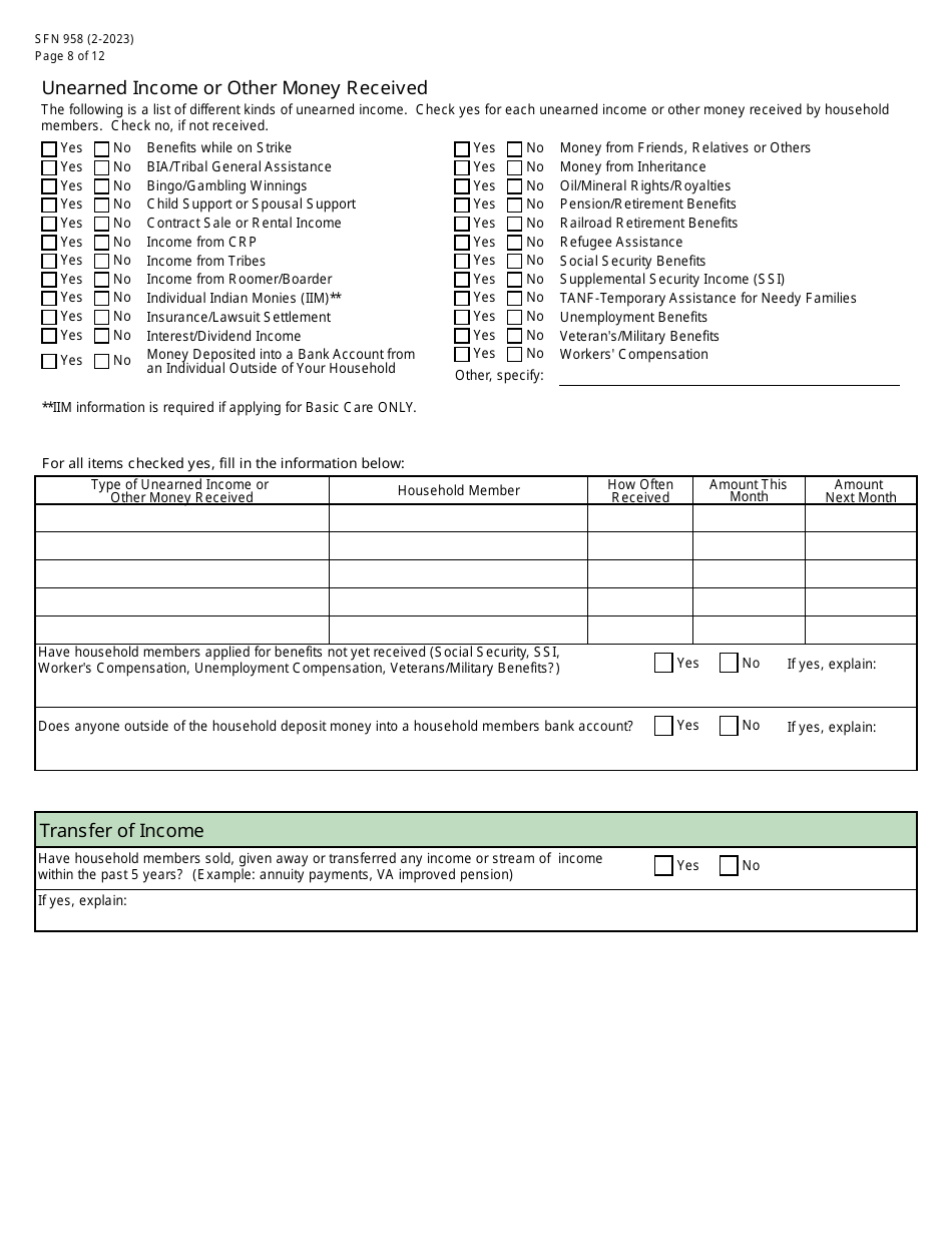 Form SFN958 Health Care Application for the Elderly and Disabled - North Dakota, Page 8