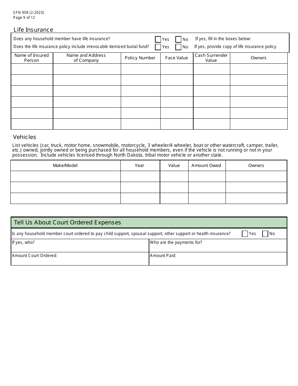 Form SFN958 Health Care Application for the Elderly and Disabled - North Dakota, Page 9