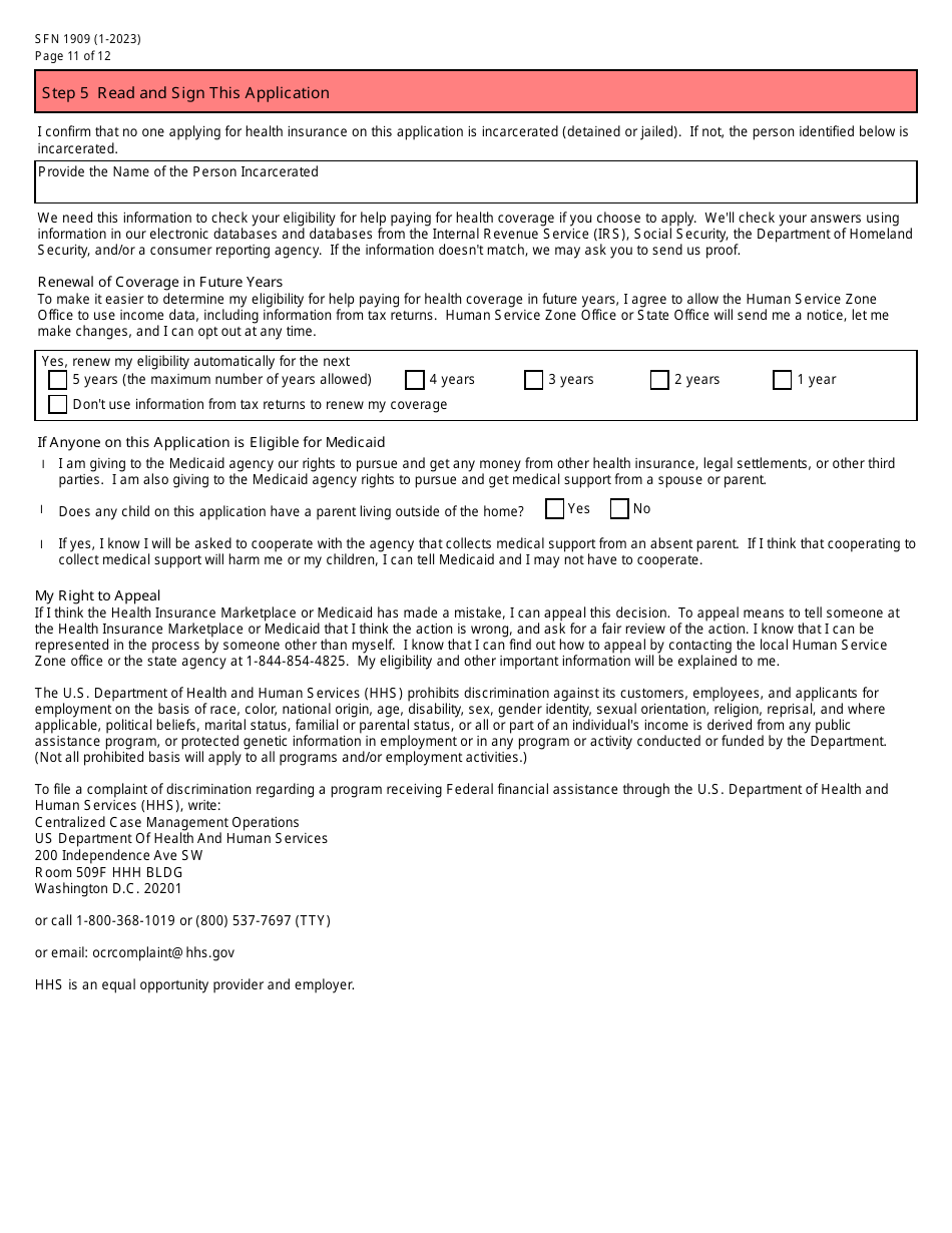 Form Sfn1909 Download Fillable Pdf Or Fill Online Application For 