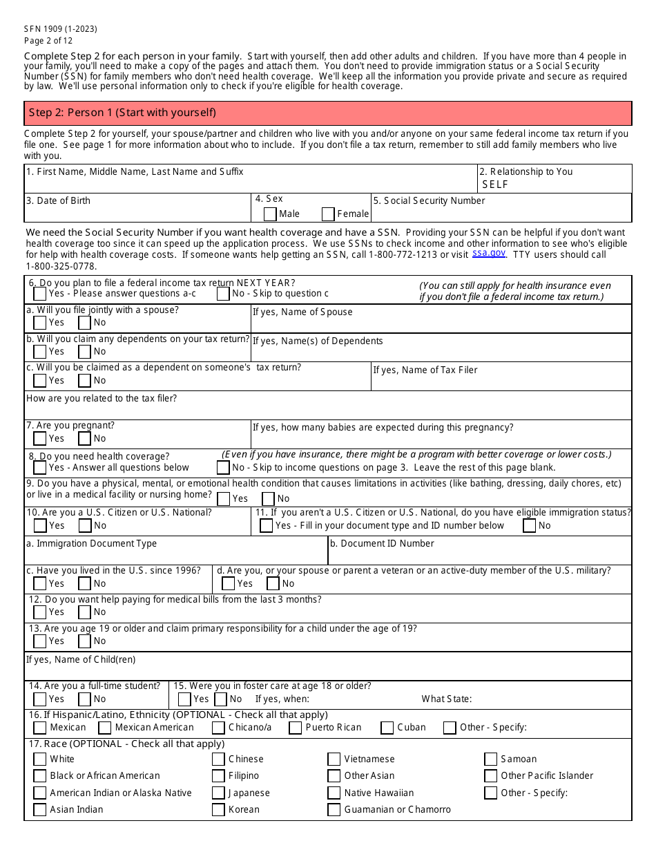 Form SFN1909 Application for Health Coverage and Help Paying Costs - North Dakota, Page 3