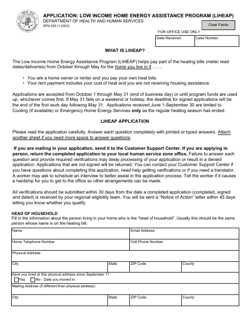 Form SFN529 Application: Low Income Home Energy Assistance Program (Liheap) - North Carolina