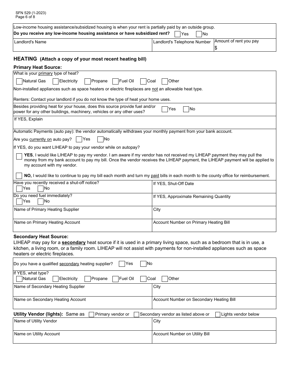 Form Sfn529 Download Fillable Pdf Or Fill Online Application Low Income Home Energy Assistance 3395