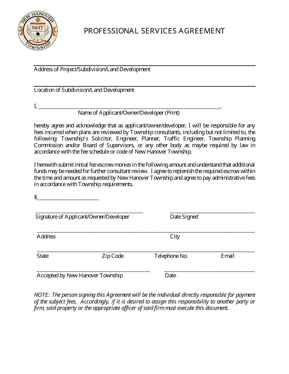 Professional Services Agreement - New Hanover Township, Pennsylvania, Page 1