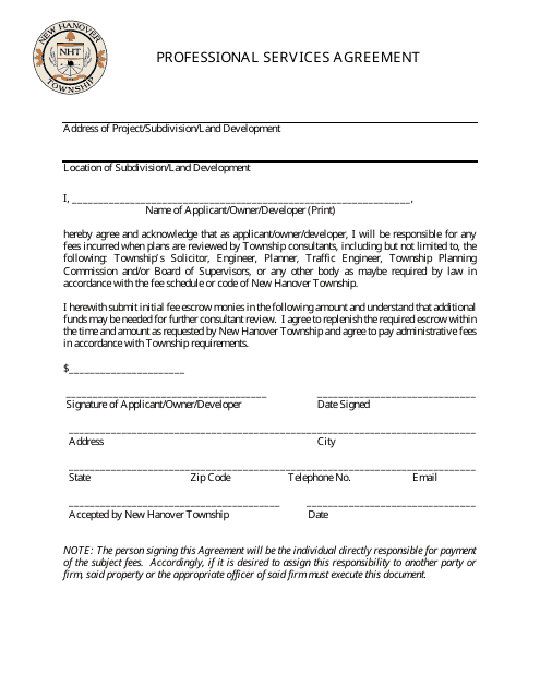 Professional Services Agreement - New Hanover Township, Pennsylvania Download Pdf