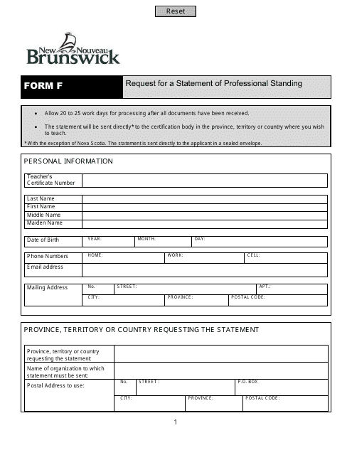 Form F  Printable Pdf