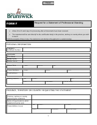 Form F Request for a Statement of Professional Standing - New Brunswick, Canada