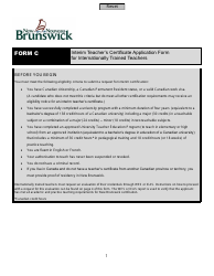 Form C Interim Teacher's Certificate Application Form for Internationally Trained Teachers - New Brunswick, Canada