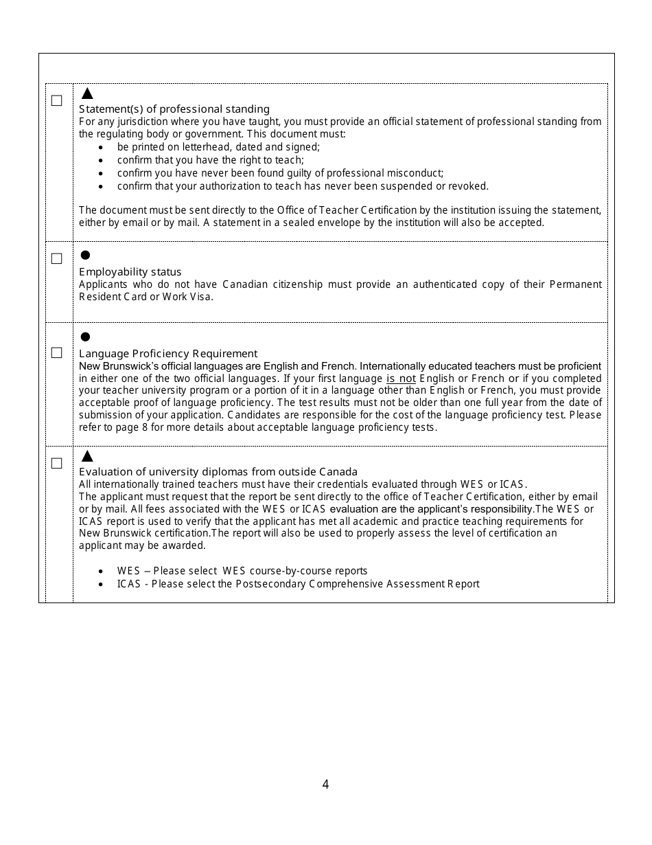 Form C Interim Teachers Certificate Application Form for Internationally Trained Teachers - New Brunswick, Canada, Page 4