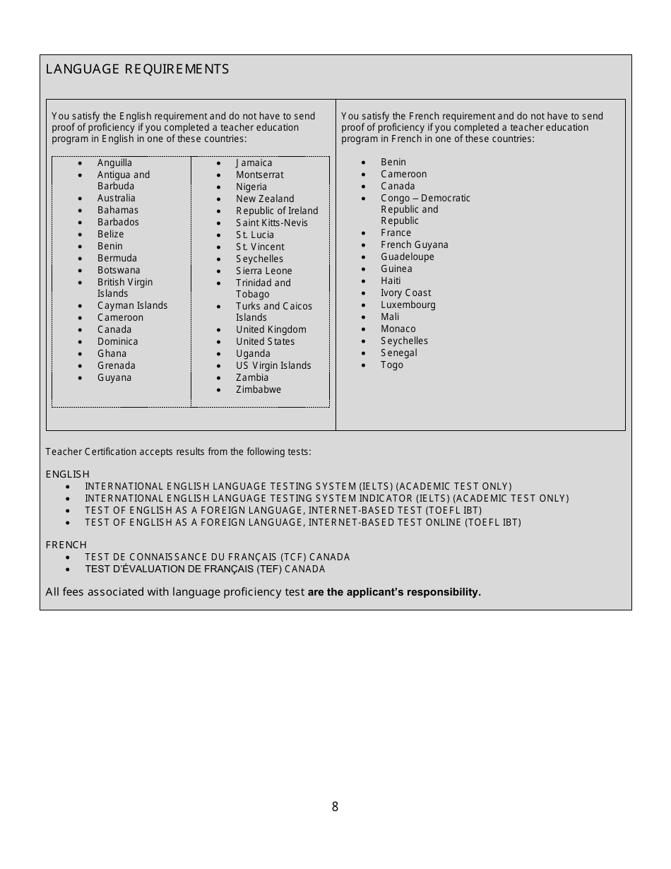 Form C Interim Teachers Certificate Application Form for Internationally Trained Teachers - New Brunswick, Canada, Page 8