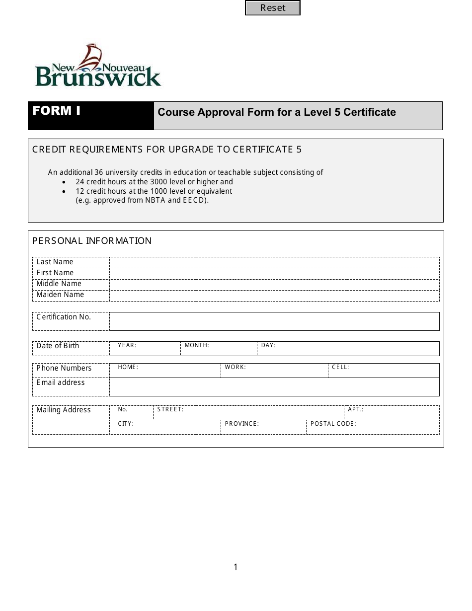 Form I Download Fillable PDF or Fill Online Course Approval Form for a