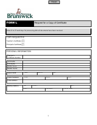 Form L Request for a Copy of Certificate - New Brunswick, Canada