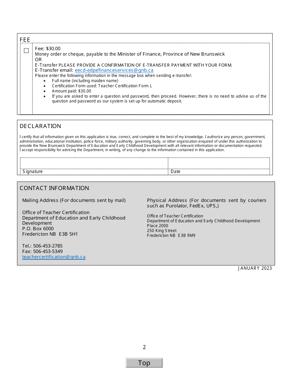 Form L Request for a Copy of Certificate - New Brunswick, Canada, Page 2