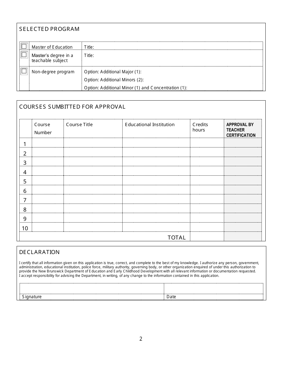 Form J Course Approval Form for a Level 6 Certificate - New Brunswick, Canada, Page 2