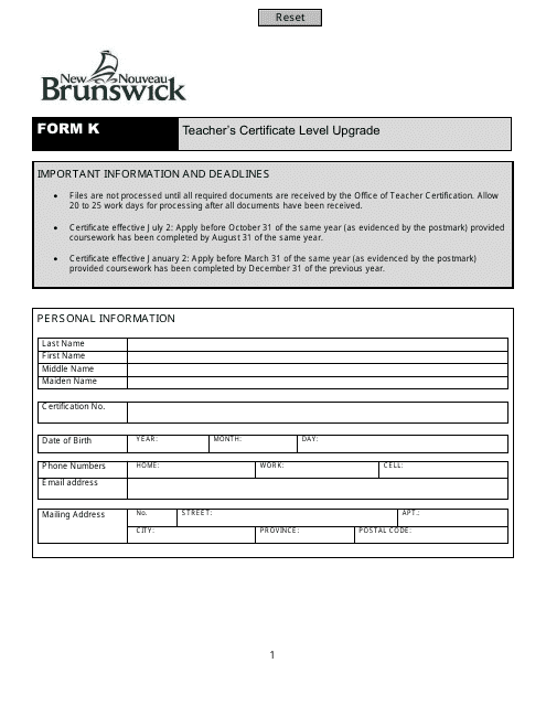 Form K  Printable Pdf