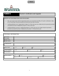 Form K Teacher&#039;s Certificate Level Upgrade - New Brunswick, Canada