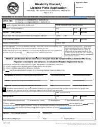 Document preview: Form MV5 Disability Placard/License Plate Application - Montana