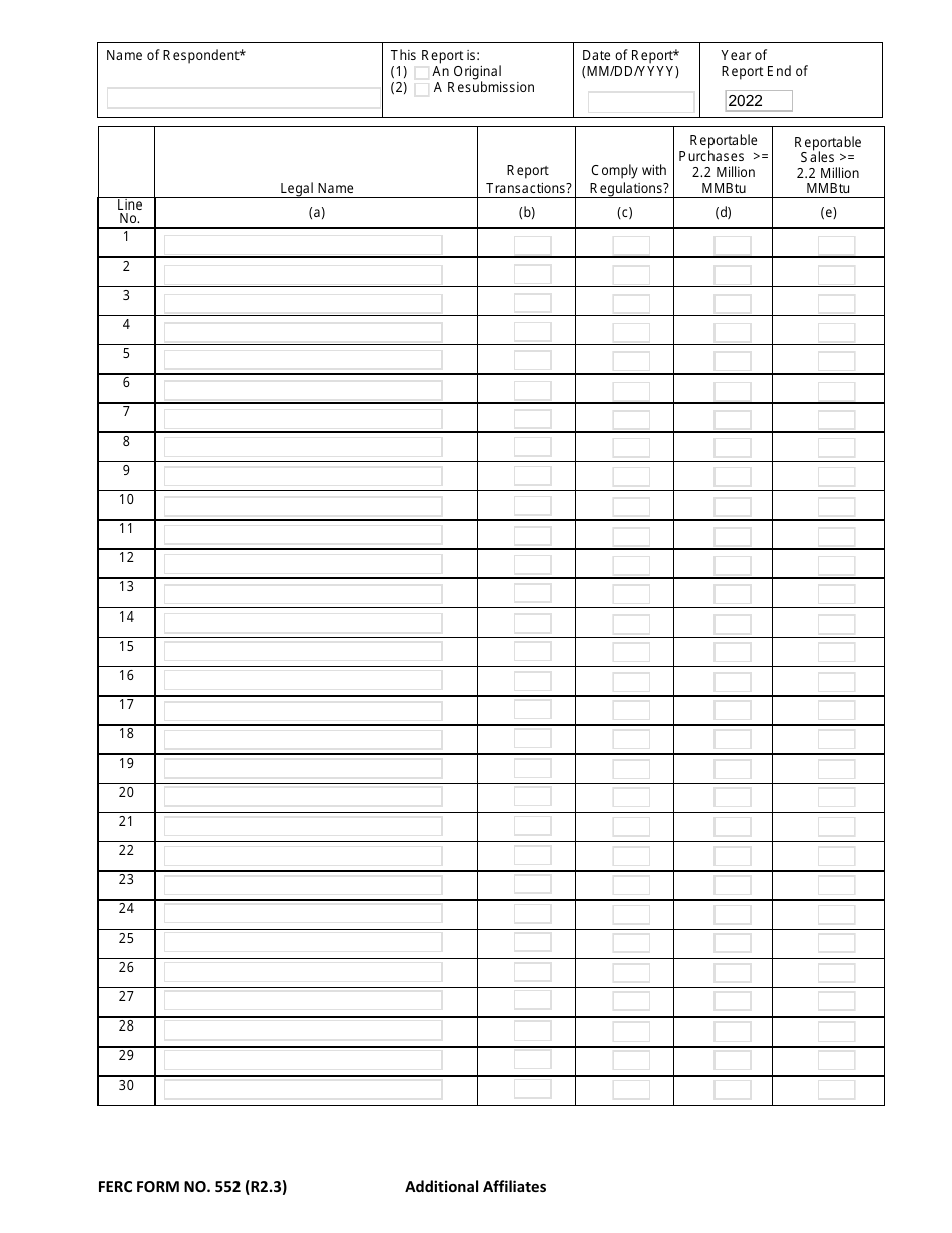 FERC Form 552 - Fill Out, Sign Online and Download Fillable PDF ...