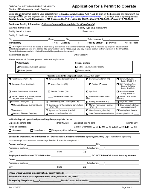 Application for a Permit to Operate - Oneida County, New York Download Pdf