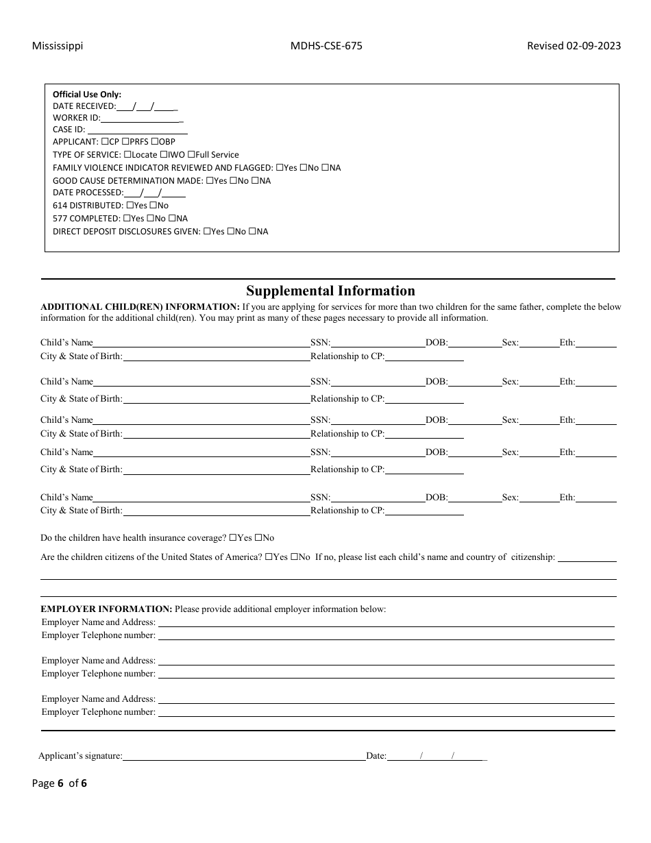 Form MDHS-CSE-675 Download Fillable PDF or Fill Online Application for ...