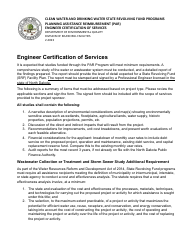 Planning Assistance Reimbursement (Par) Engineer Certification of Services - Clean Water and Drinking Water State Revolving Fund Programs - North Dakota