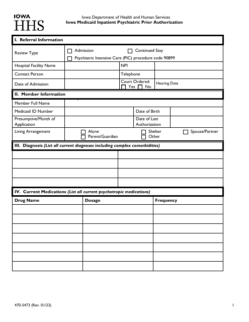 Form 470-5473 Iowa Medicaid Inpatient Psychiatric Prior Authorization - Iowa