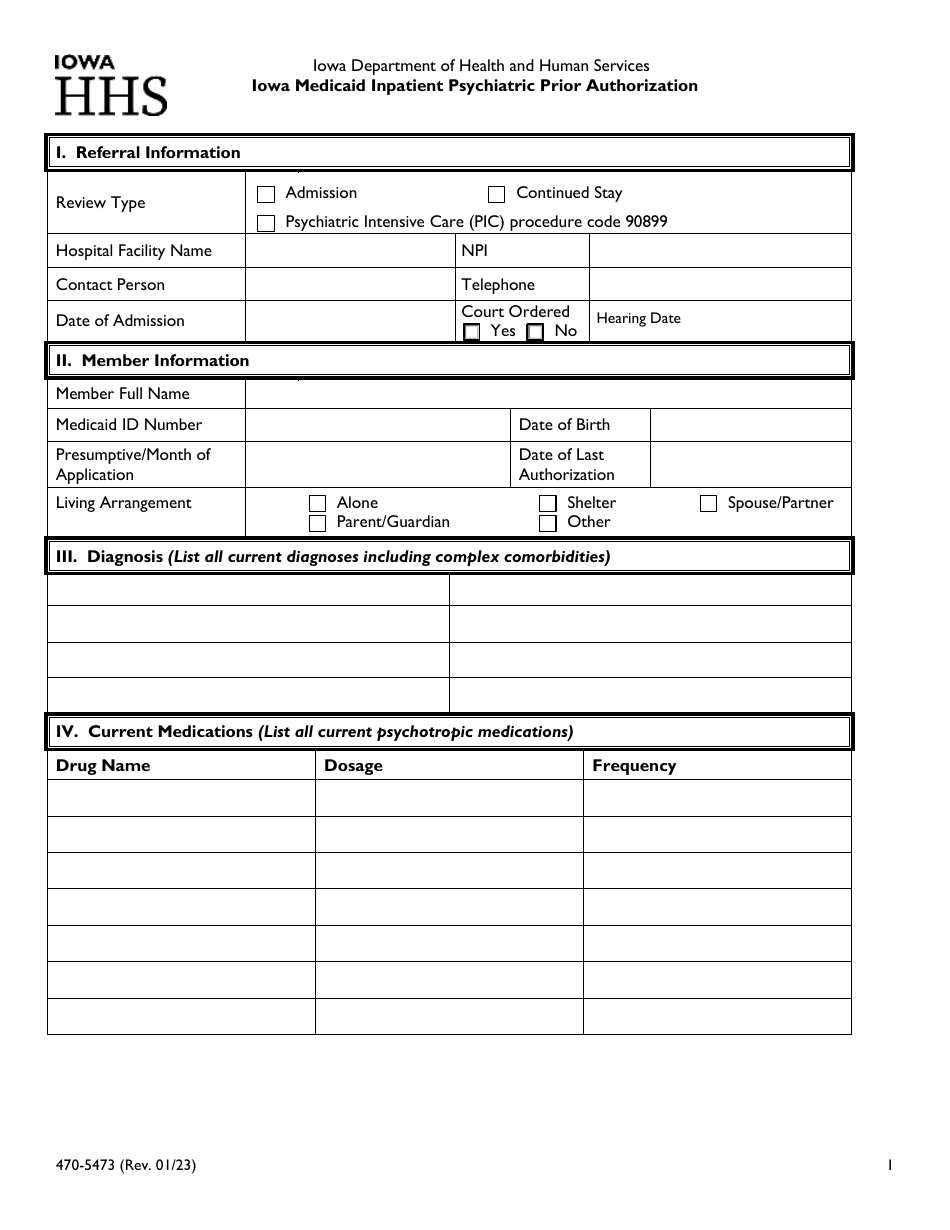 Form 470-5473 Iowa Medicaid Inpatient Psychiatric Prior Authorization - Iowa, Page 1
