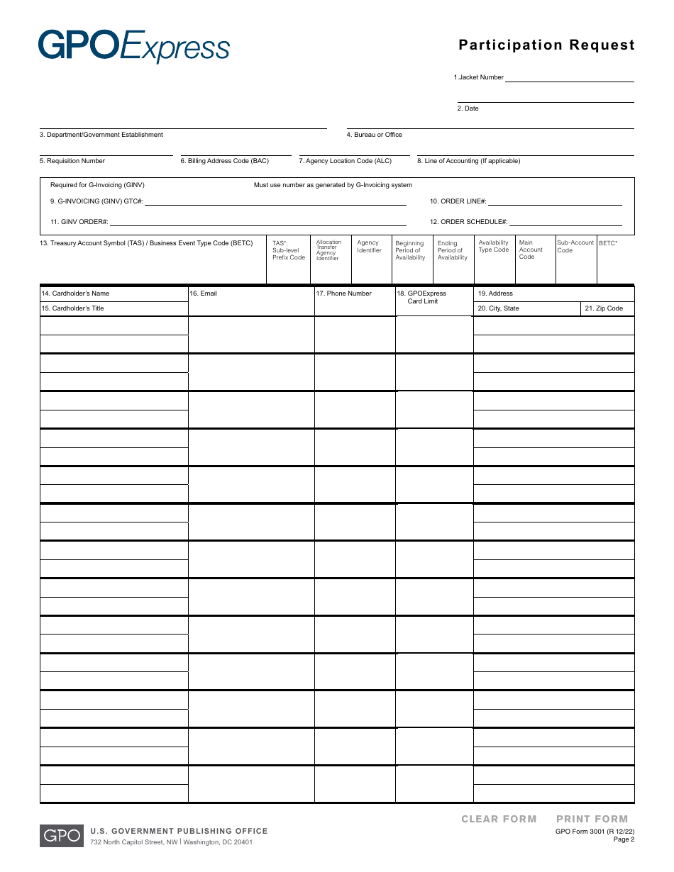 GPO Form 3001 Participation Request, Page 2