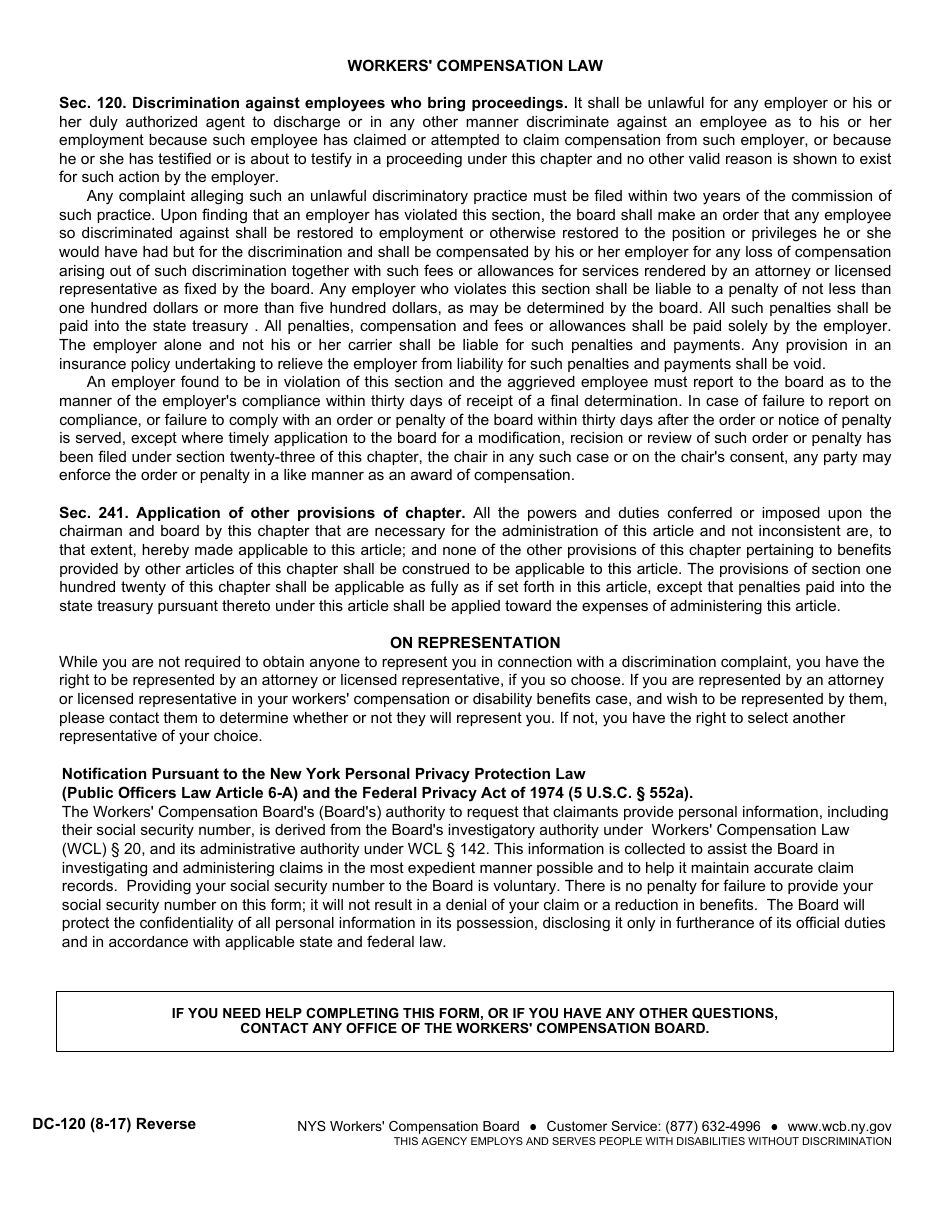 Form DC-120 Discharge or Discrimination Compliant - New York, Page 2