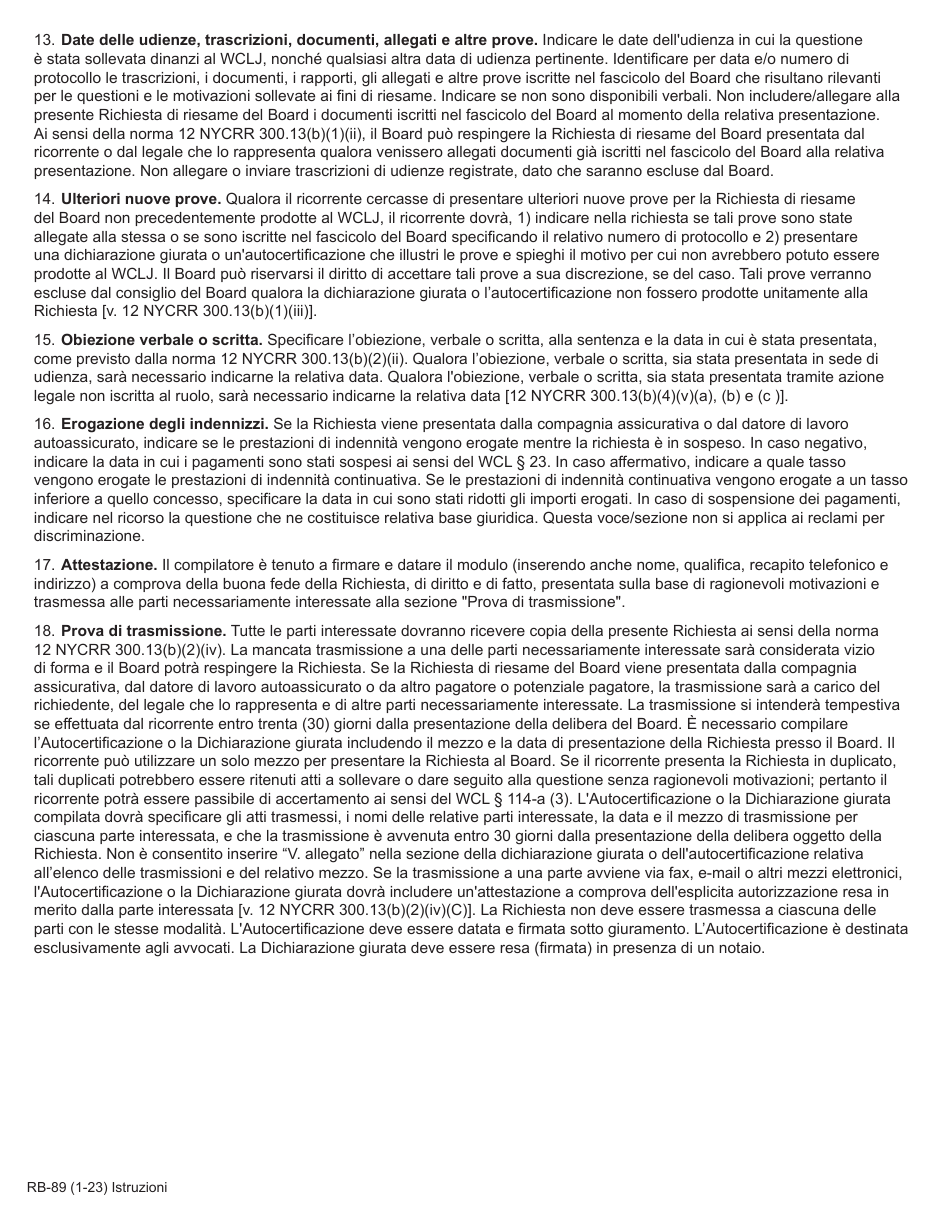 Form RB-89 Application for Board Review - New York (Italian), Page 2