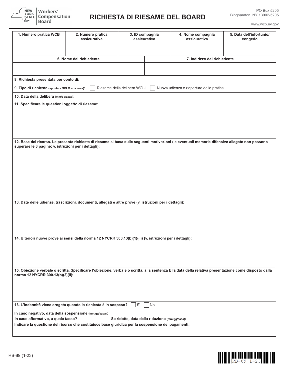 Form RB-89 Application for Board Review - New York (Italian), Page 3